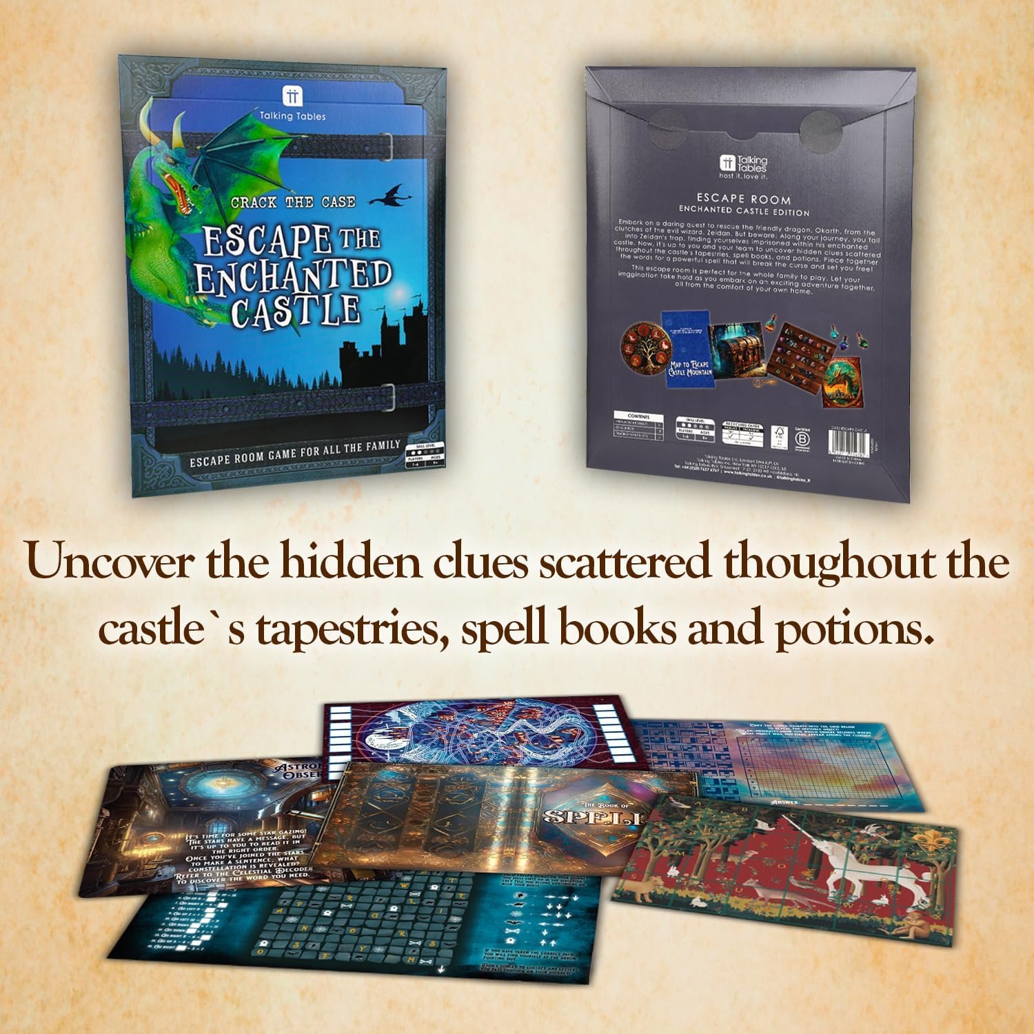 Talking Tables Enchanted Castle Escape Room Game for Kids, Rescue The Dragon, Puzzles, Clues, QR Codes., Music, Family Games, Adults, Brain Teaser Puzzles Ages 9+, 1-6 Players - Image 5