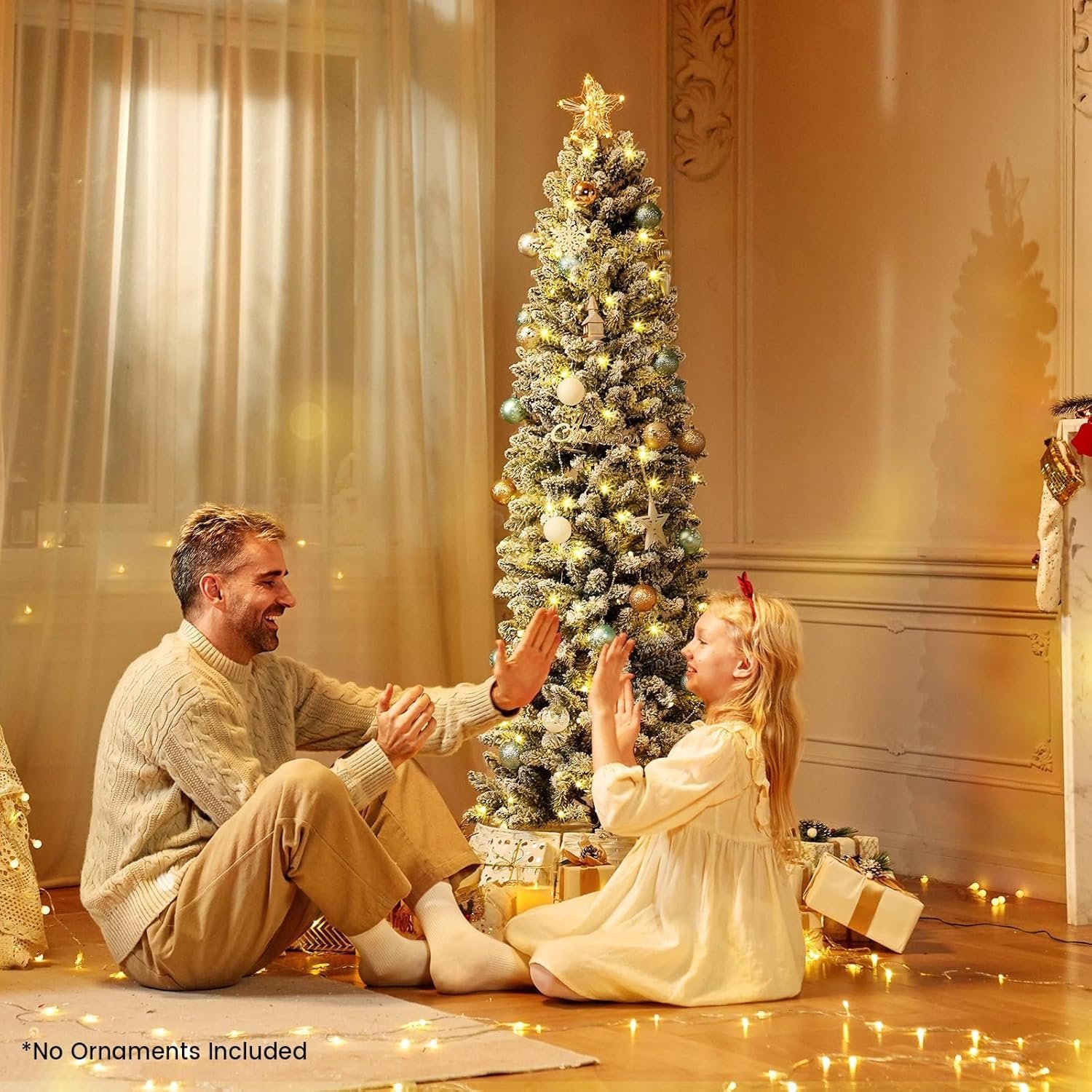 Snow Flocked Christmas Tree,Pre-lit Christmas with 8 Modes Remote,Artificial Pencil Christmas Tree for Holiday, Party Decoration (7.5ft) - Image 7