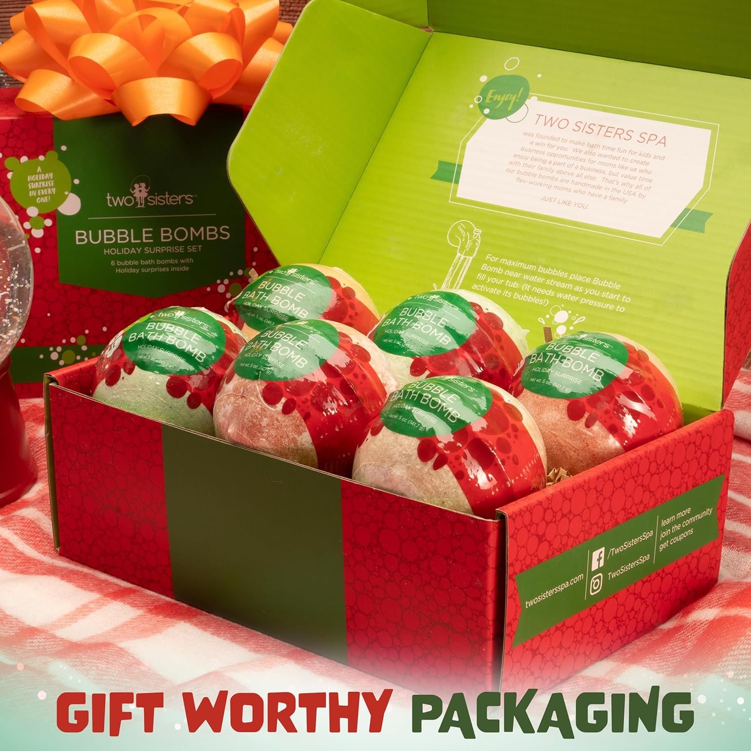 Christmas Bath Bombs for Kids with Surprise Toys Inside (6 Pack) - Christmas Gifts and Stocking Stuffers for Kids & Boys and Girls - Holiday Bubble Bath with Cheerful Scents, USA Made by Two Sisters - Image 8