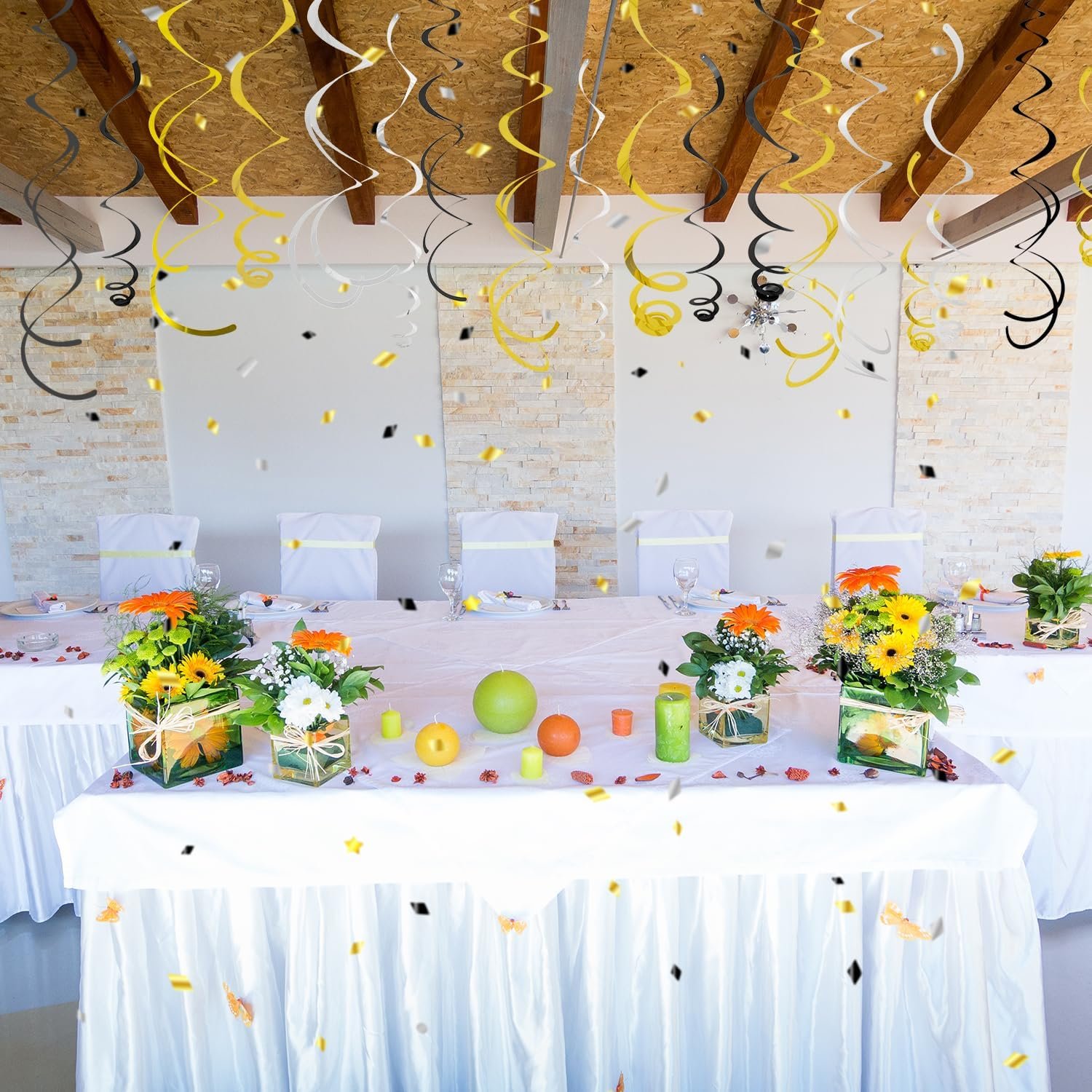36Pcs Black and Gold Hanging Swirl Party Decorations, Black Silver Gold Ceiling Swirl Foil Streamers Party Supplies, Wedding Baby Shower Birthday Graduation Christmas New Year Party Decoration - Image 8