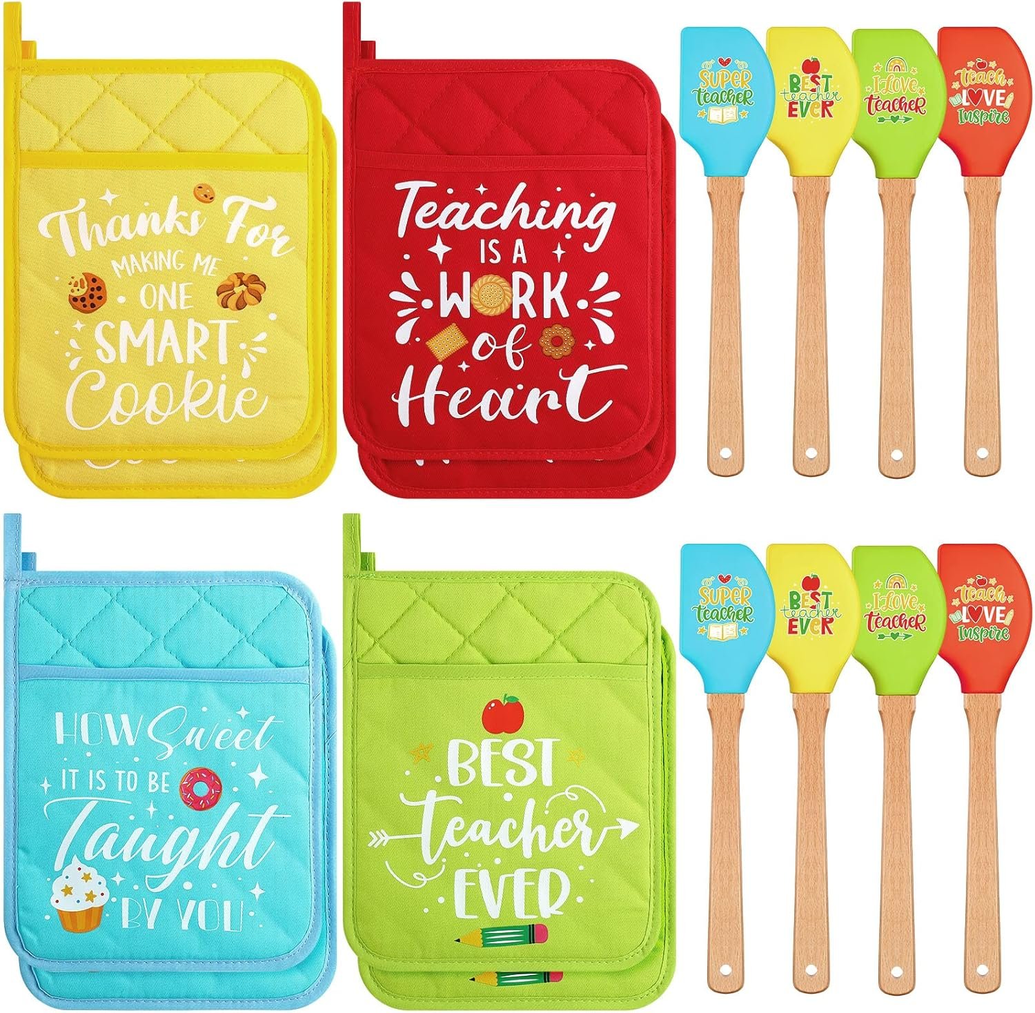 Lallisa 16 Pcs Christmas Teacher Appreciation Gifts Teacher Pot Holder Teacher Spatula Gifts Heat Resistant Microwave Oven Mitt Silicone Spatula with Wooden Handle for Baking End of the Year Gift - Image 2