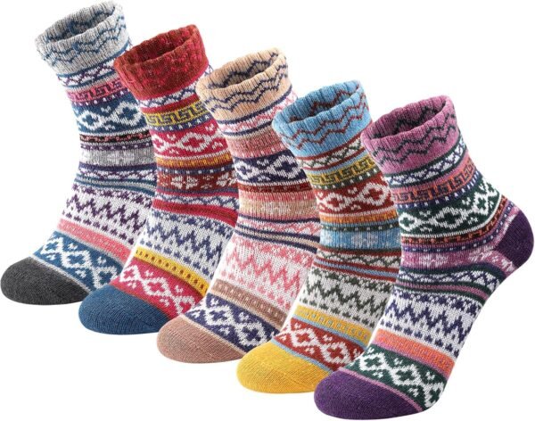5 Pairs Wool Socks - Wool Socks for Women, Cozy Crew Socks, Warm Winter Socks for Women, Womens Vintage Socks, 6-10 - Image 2