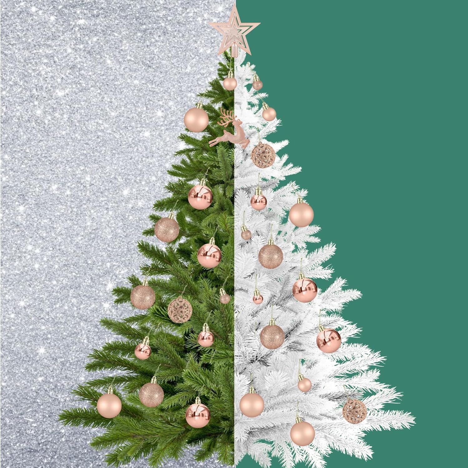 102PCS Assorted Rose Gold Christmas Ornaments, Christmas Balls Ornaments,Xmas Tree Ornaments,Plastic Shatterproof Christmas Ornaments,Christmas Tree Decorations Set - Image 6