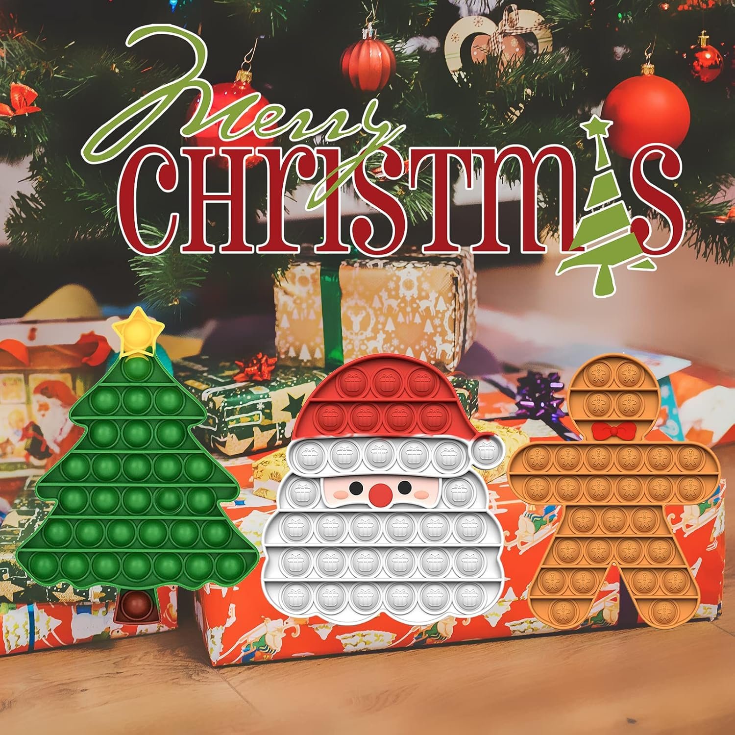 Christmas Decorations Pop Fidgets Toys - Push It Bubbles Sensory Toy Christmas Party Decor Santa Claus Gingerbread Man Tree Decoration for Kids Adults Stress Autism Relief Parties Games Poppers - Image 3