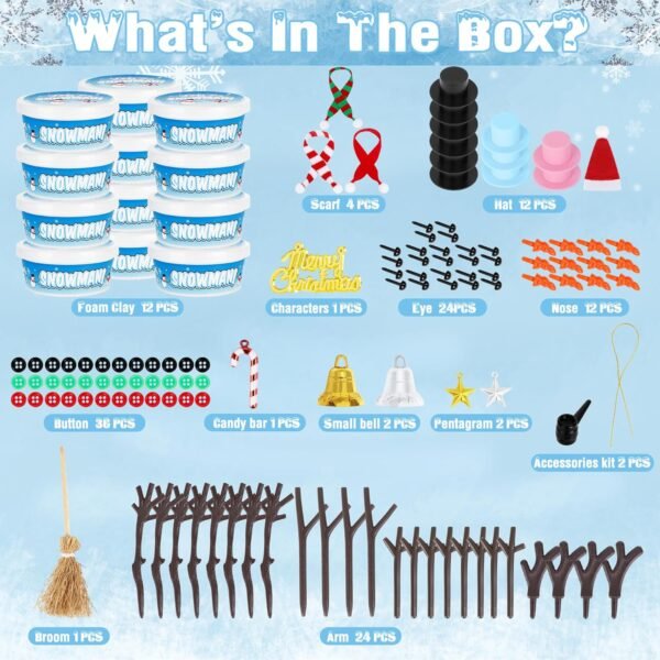 12 Pack Christmas Craft, DIY Snowman Kit for Kids, Build a Snowman Kit Indoor Decorations, Creative Kids Air Dry Modeling Clay, Xmas Activities Snowman Making Kit Toys for Holiday Favor Supplies - Image 4