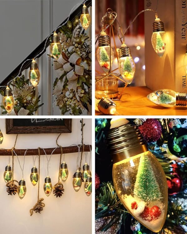 6.6ft Christmas Tree Snow Globe String Lights for Indoor Bedroom Decorations - 10 LED Globe Bulbs String Light with Tree & Snow & Cute Ornaments for Home Patio Decor Fireplace Xmas Tree Decoration - Image 6