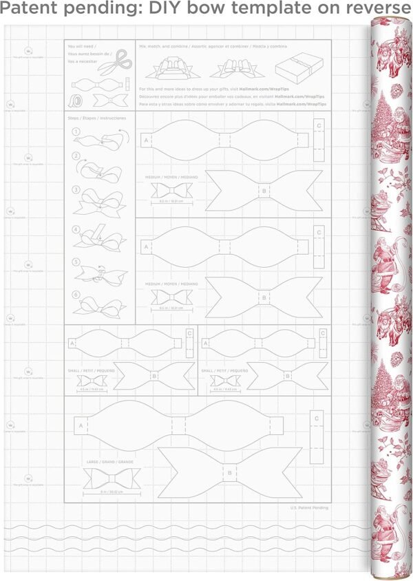 Hallmark Holiday Plaid Wrapping Paper with Cutlines and Optional DIY Bow Templates on Reverse (3-Pack: 120 Sq. Ft. Ttl) Red Toile, Black Buffalo Check, Plaid for Christmas, Birthdays, Weddings, Crafts - Image 6