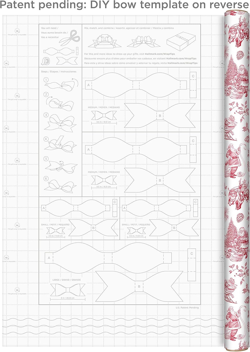 Hallmark Holiday Plaid Wrapping Paper with Cutlines and Optional DIY Bow Templates on Reverse (3-Pack: 120 Sq. Ft. Ttl) Red Toile, Black Buffalo Check, Plaid for Christmas, Birthdays, Weddings, Crafts - Image 6