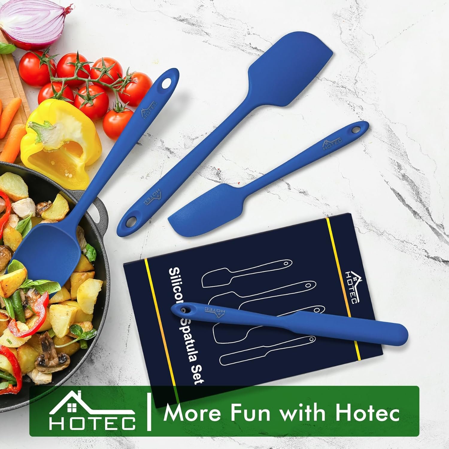 HOTEC High Heat Resistant Food Grade Silicone Rubber Spatula Set for Baking, Cooking, and Mixing Non Stick Dishwasher Safe BPA-Free Blue set of 4 - Image 8
