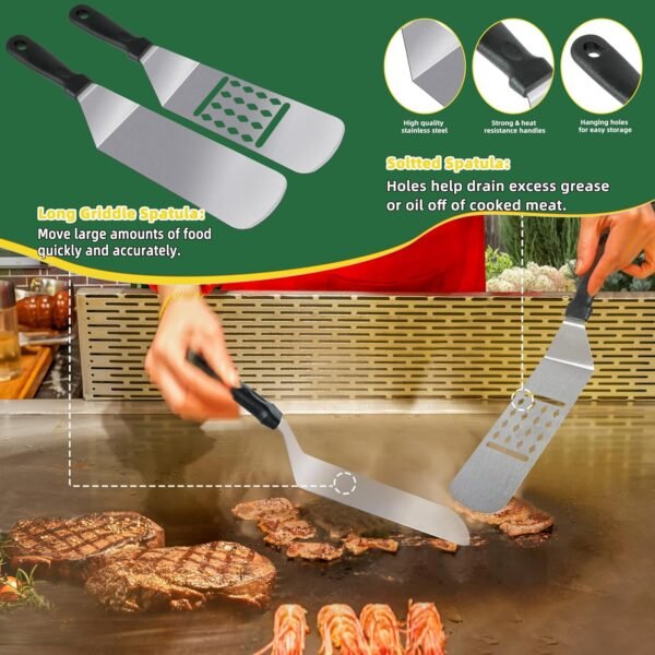 30PCS Griddle Accessories Kit, Flat Top Grill Accessories Set for Blackstone and Camp Chef, Grill Spatula Set with Melting Dome, Burger Press, Gifts for Men, Christmas Stocking Stuffers for Adults Men - Image 3