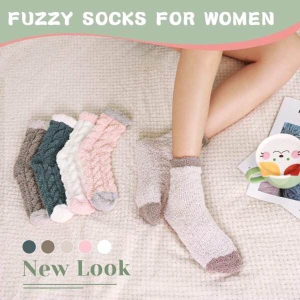 5 Pair Super Soft and Cozy Fuzzy Winter Socks for Women -Womens Fluffy Cozy Socks Warm Socks for Women Slipper Socks - Image 6