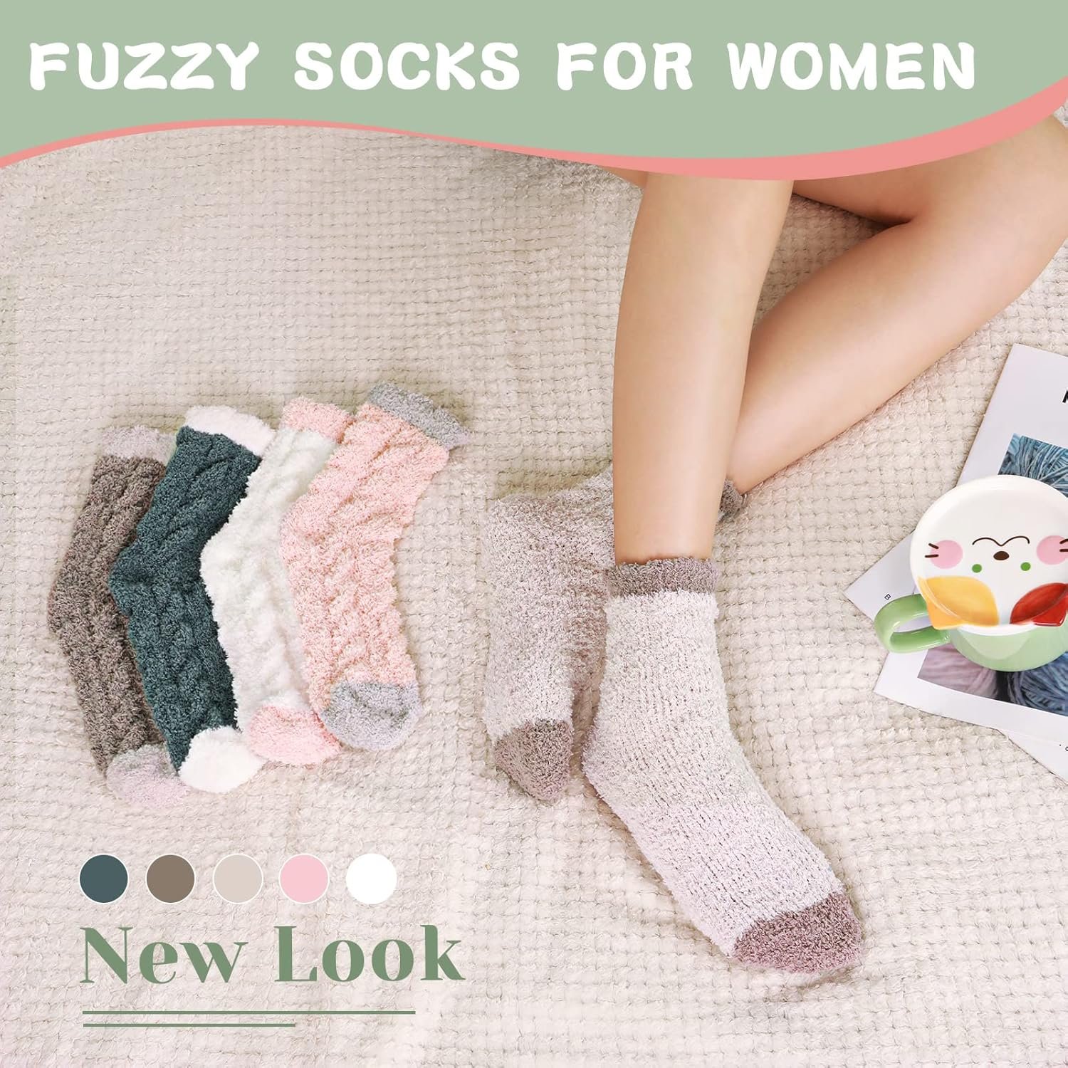 5 Pair Super Soft and Cozy Fuzzy Winter Socks for Women -Womens Fluffy Cozy Socks Warm Socks for Women Slipper Socks - Image 6