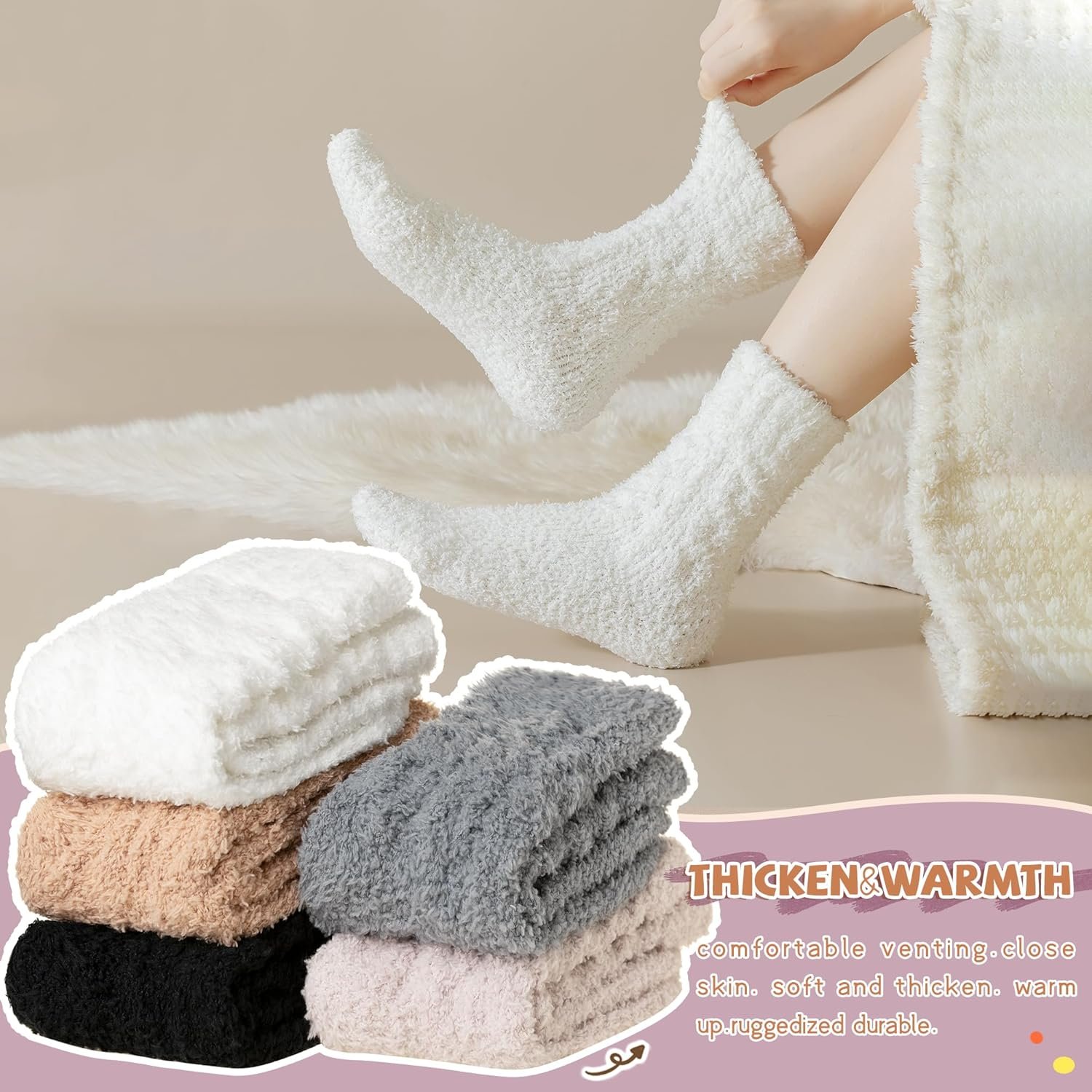WEVIAS Womens Fuzzy Socks Slipper Fluffy Comfy Cozy Winter Soft Warm Fleece Cabin Plush Sleep Socks - Image 3