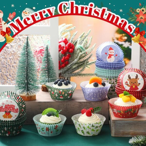 Frienda 500 Pcs Christmas Jumbo Cupcake Liners 3.75 Inch Christmas Cupcake Papers Baking Cup Jumbo Muffin Liners Large Cupcake Wrapper for Holiday Chocolate Cake Making Supplies, 5 Style(Mixed Style) - Image 6