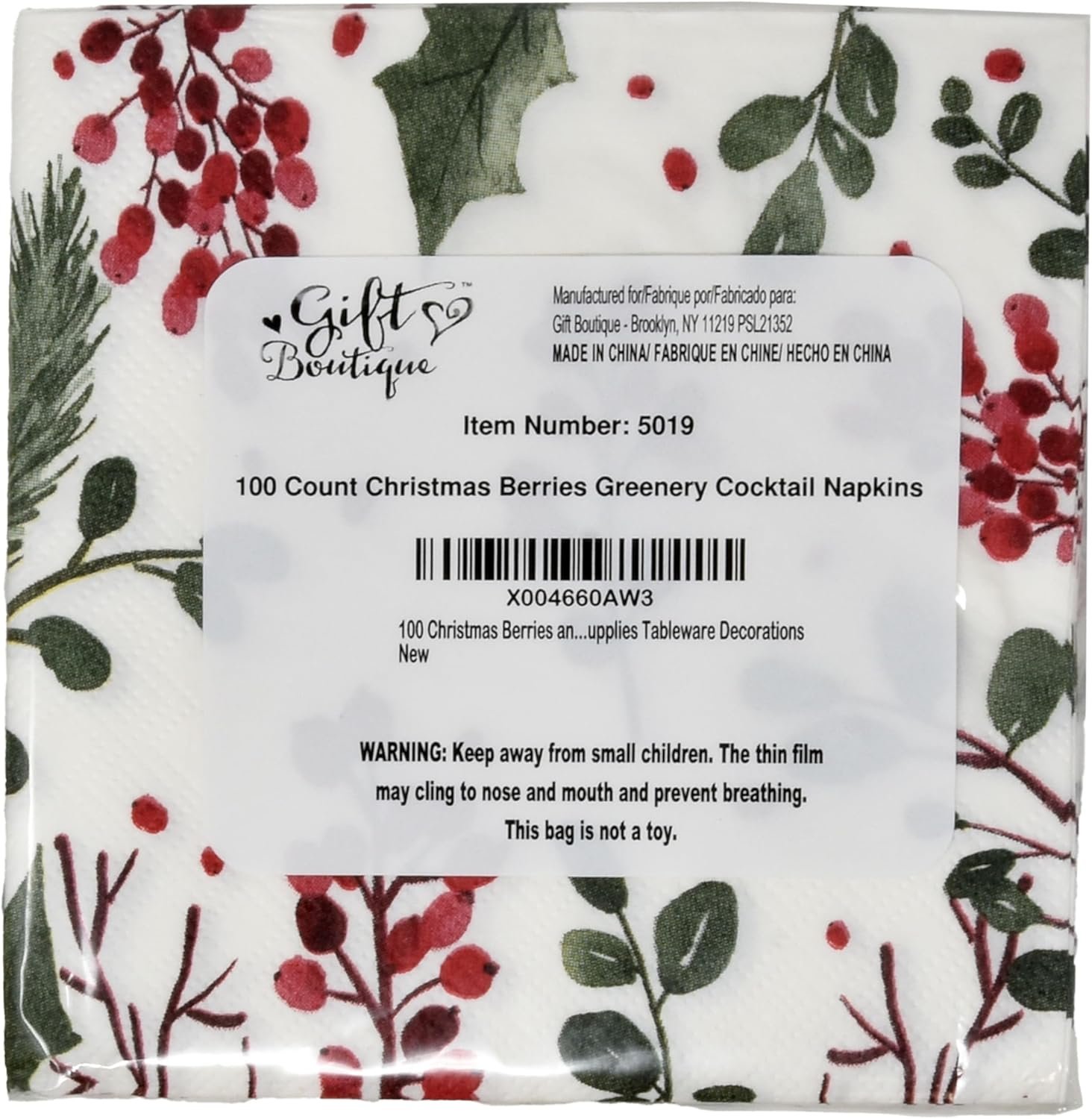 100 Christmas Berries and Greenery Cocktail Beverage Napkins Disposable Paper Xmas Holly Berry Pine Dessert Napkin for Winter Holiday Home Kitchen Wedding Party Supplies Tableware Decorations - Image 9