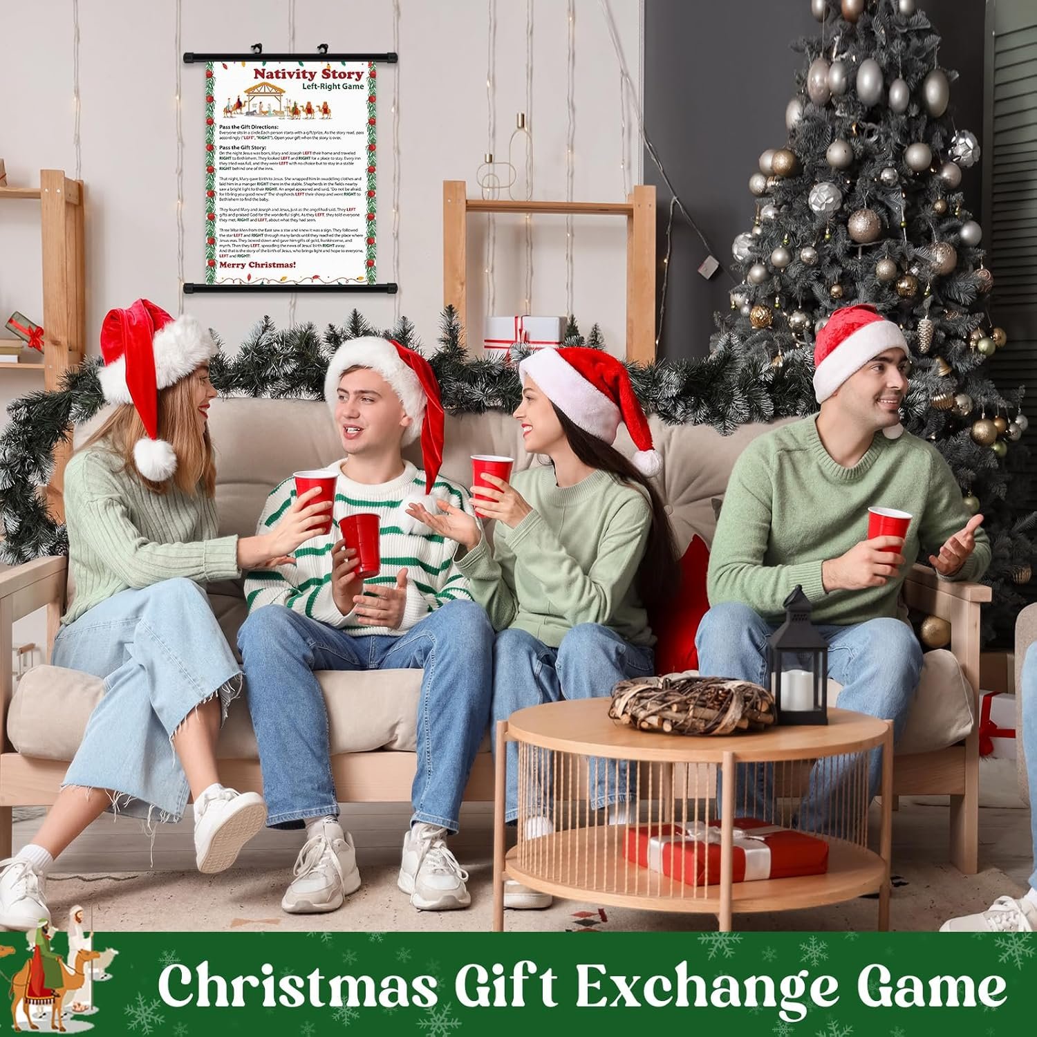 Syhood Christmas Pass The Gift Game Christmas Left Right Game Exchange Game Christmas Hanging Scroll Decoration for Wall Nativity Game Christmas Religious Game (Religious) - Image 7