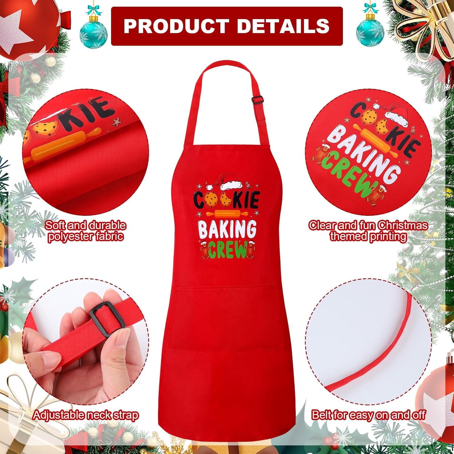 Suhine 4 Pack Christmas Matching Aprons Christmas Baking Crew Kitchen Apron for Family Cooking Baking - Image 4
