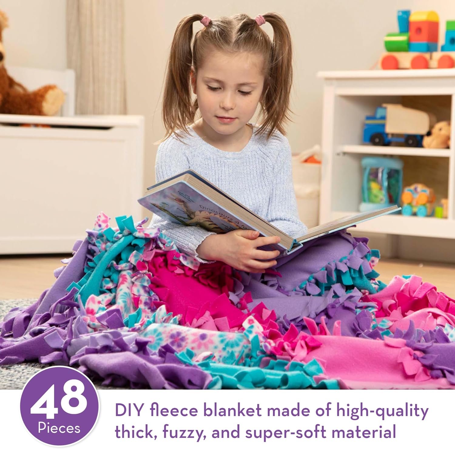 Melissa & Doug Created by Me! Flower Fleece Quilt No-Sew Craft Kit (48 squares, 4 feet x 5 feet) - Image 3