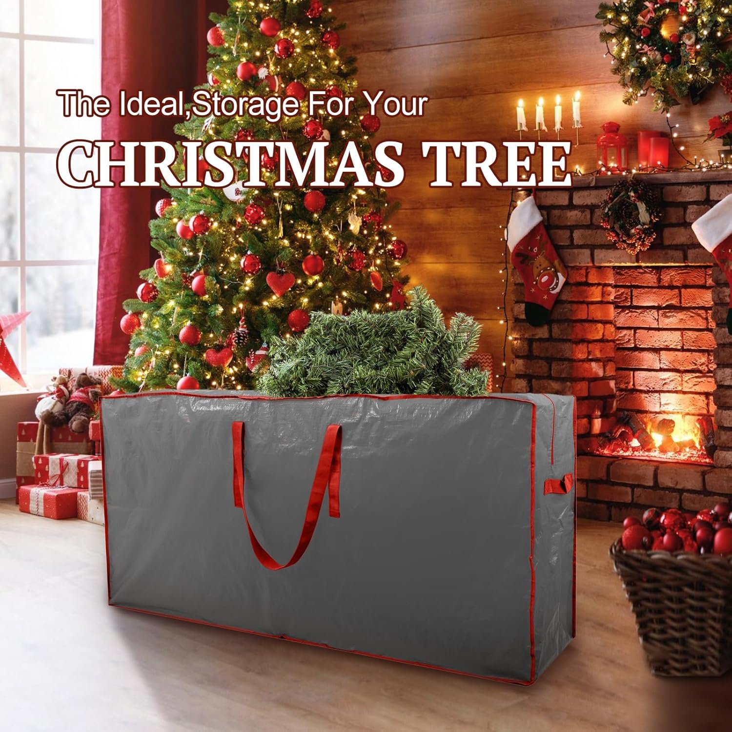 TREE STORAGE BAG Christmas Tree Storage Bag Fits Up to 7.5 Ft Tall Disassembled Tree 45 X 15 X 20 INCH Holiday Tree Storages Waterproof Material Protects Dust Christmas Container HandlesSleek Zipper - Image 3