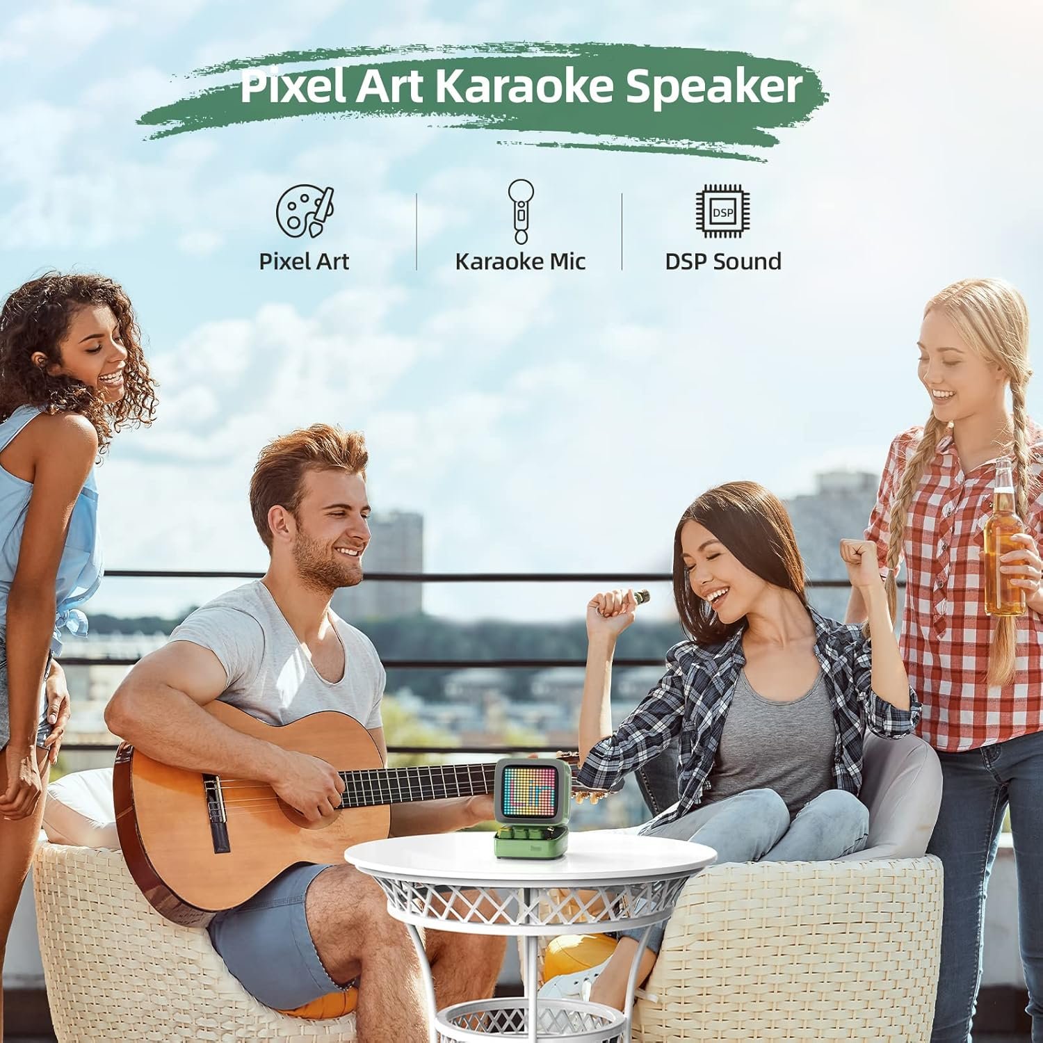 Divoom Ditoo-Mic Bluetooth Speaker with Karaoke Microphone - RGB Keyboard and Pixel Display Desktop Decor, Different Sound Modes, Ideal Gifts for Home Party, Mobile KTV (Green) - Image 8