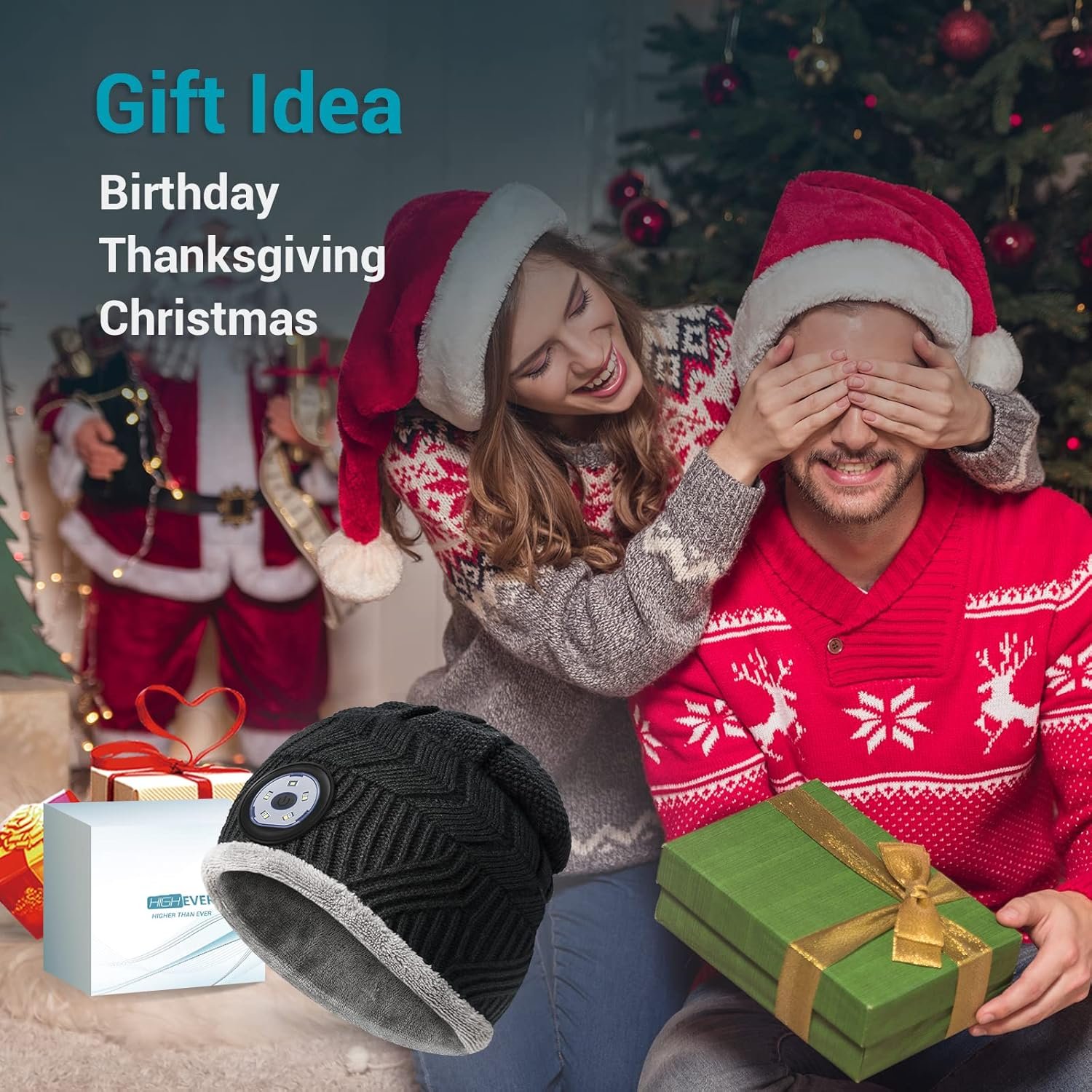 HIGHEVER LED Beanie Hat with Light: Christmas Stocking Stuffers for Men Adult Winter Gift - Image 3