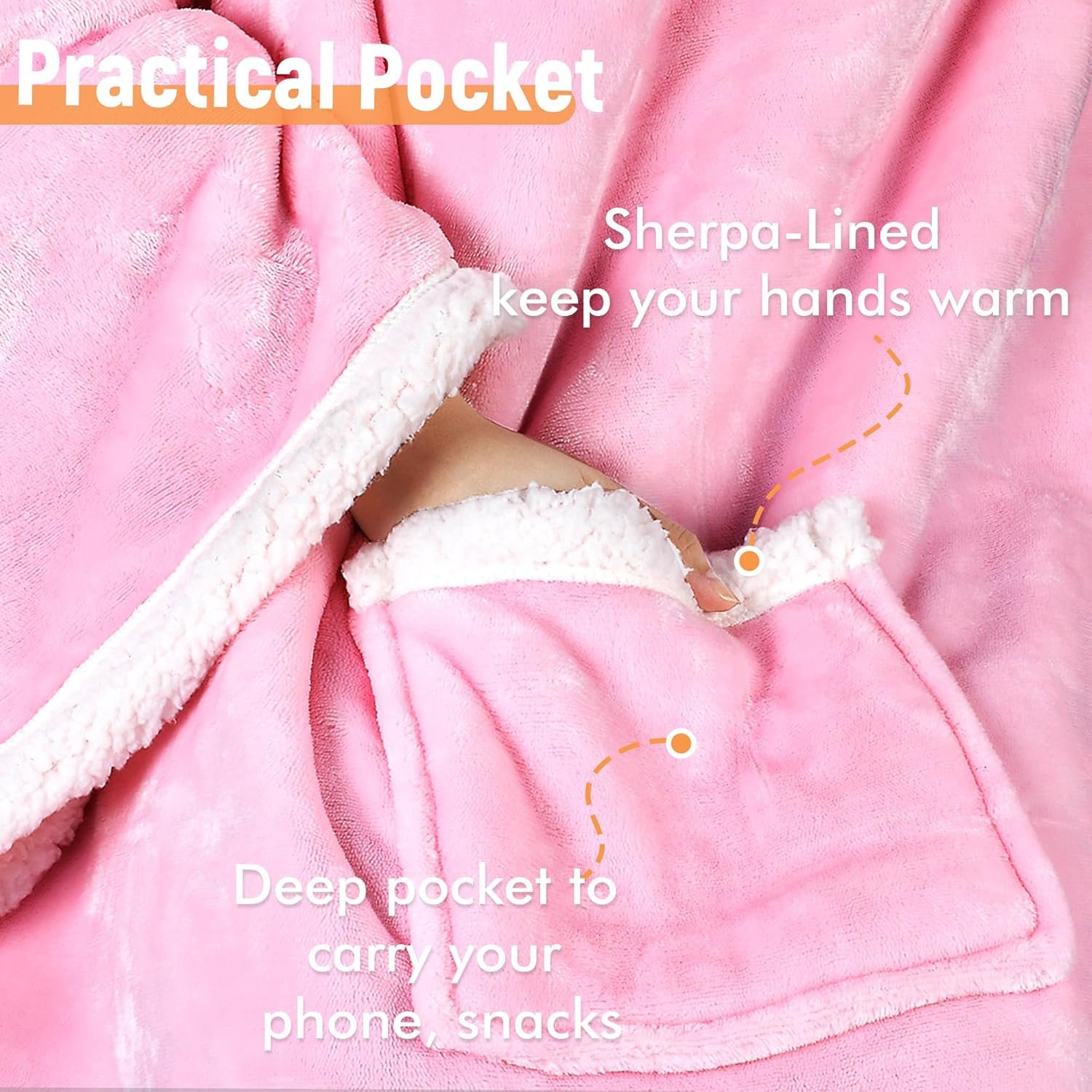 Catalonia Sherpa Wearable Blanket with Sleeves Arms,Super Soft Warm Comfy Large Fleece Plush Sleeved TV Throws Wrap Robe Blanket for Adult Women and Men Pink - Image 6