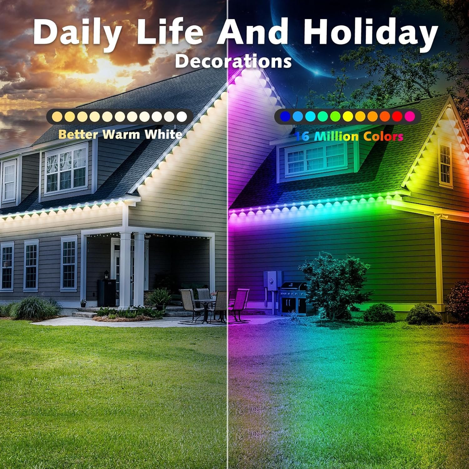 100FT Permanent Outdoor RGB Lights,IP67 Waterproof Smart LED Eaves Lights with App/Remote Control,for Christmas and All Holiday Decor,Daily and Accent Lighting,House Roof and Garden Lighting - Image 6