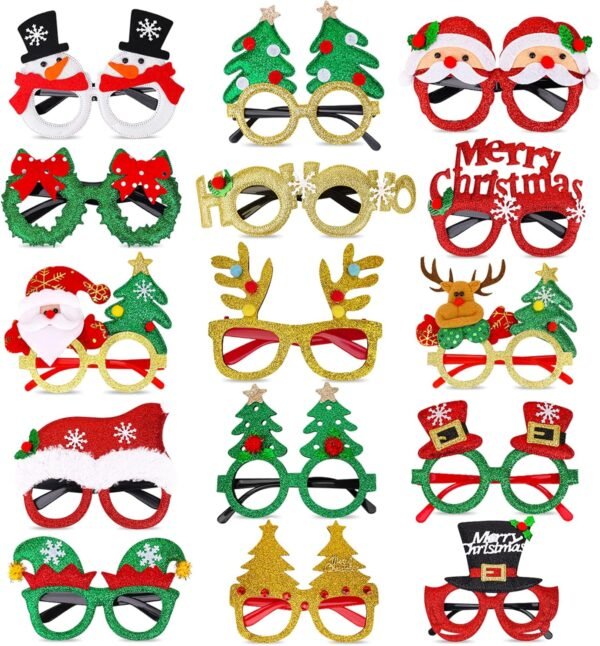 15 Pcs Christmas Glasses Frame, Holiday Party Eyeglasses Frames Christmas Decoration, Christmas Photo Props Eyewear, Christmas Party Favors Supplies for Christmas Dinner Picnic - Image 2