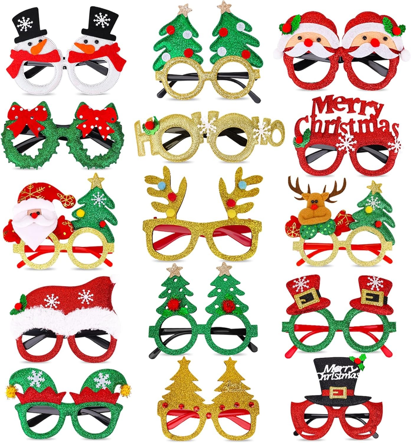 15 Pcs Christmas Glasses Frame, Holiday Party Eyeglasses Frames Christmas Decoration, Christmas Photo Props Eyewear, Christmas Party Favors Supplies for Christmas Dinner Picnic - Image 2
