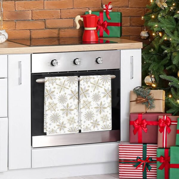 AnyDesign Christmas Kitchen Towels 18 x 28 Inch Silver Gold Snowflake Dish Towel Xmas Winter Absorbent Hand Drying Tea Towel for Cooking Baking, 2Pcs - Image 8