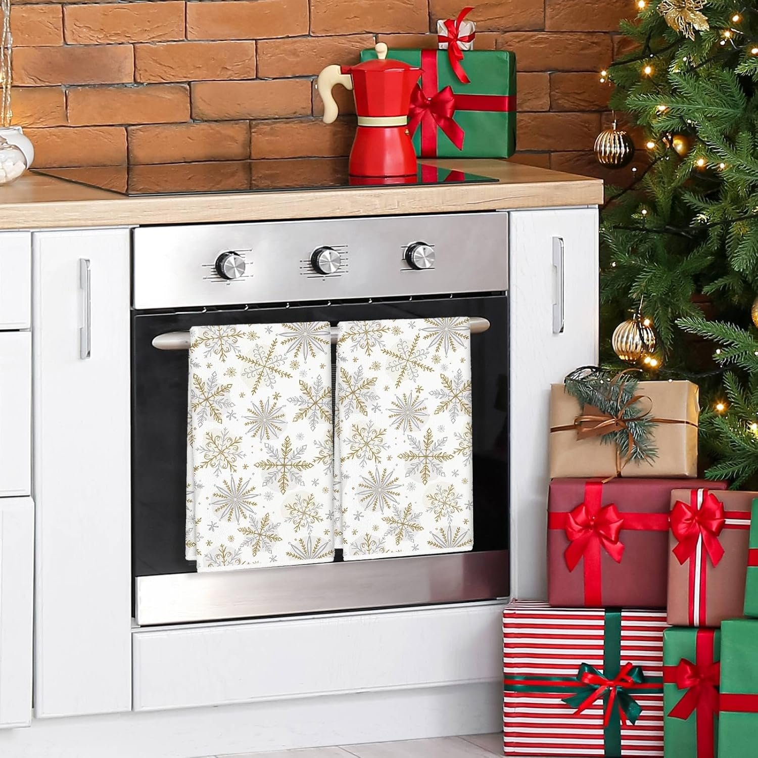 AnyDesign Christmas Kitchen Towels 18 x 28 Inch Silver Gold Snowflake Dish Towel Xmas Winter Absorbent Hand Drying Tea Towel for Cooking Baking, 2Pcs - Image 8