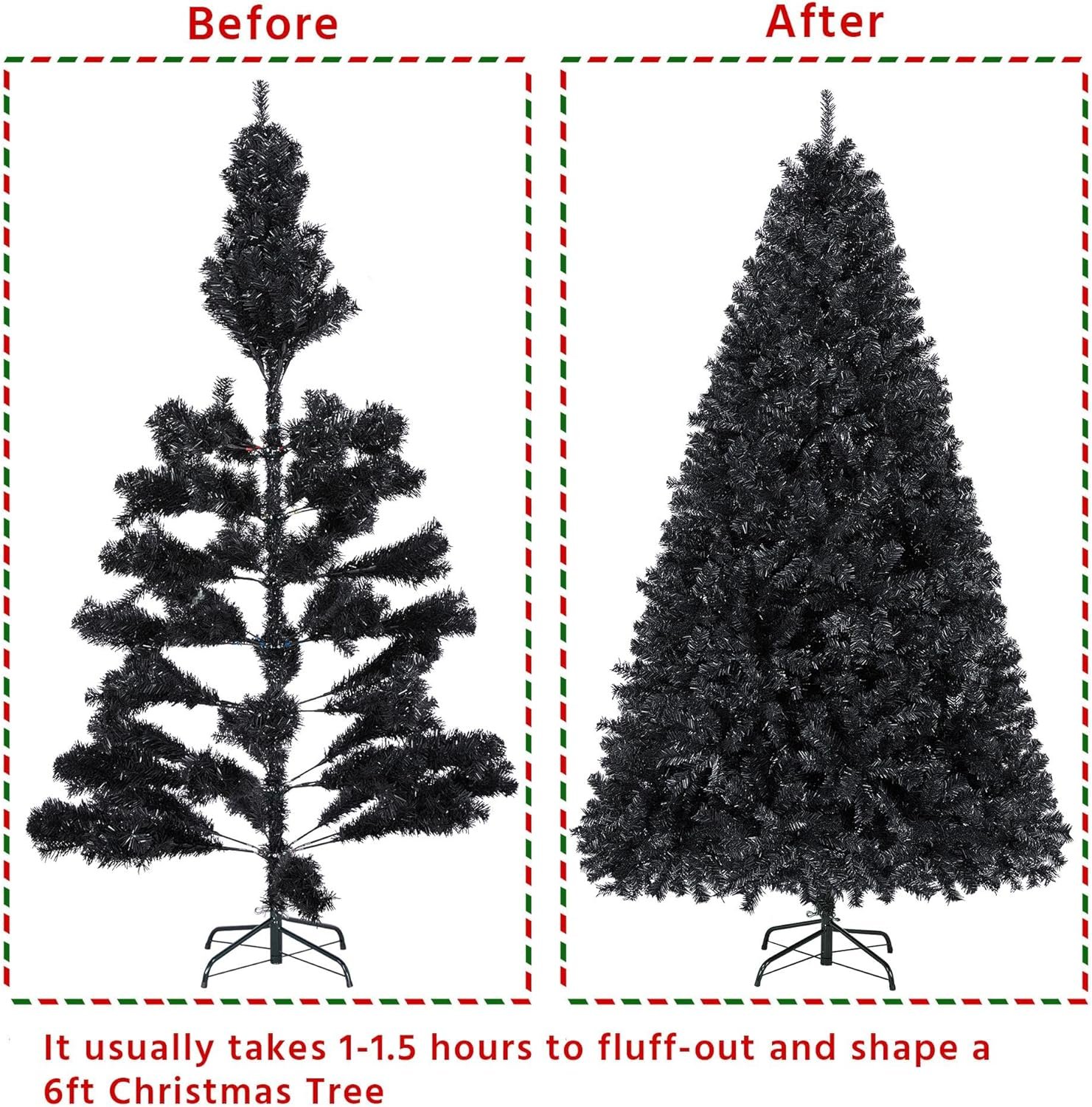 Yaheetech 6ft Black Artificial Christmas Pine Tree Seasonal Holiday Carnival Home Party Decoration for Home, Office, Party Decoration Indoor Outdoor with 818 Branch Tips and Foldable Stand - Image 7