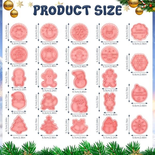 24 Pieces Christmas Cookie Cutters, 3D Gingerbread Xmas Embossing Santa Claus Elk Snowman Shapes Plastic Biscuit Cutter Molds with Plunger Stamp for Baking Holiday Party Supplies - Image 3