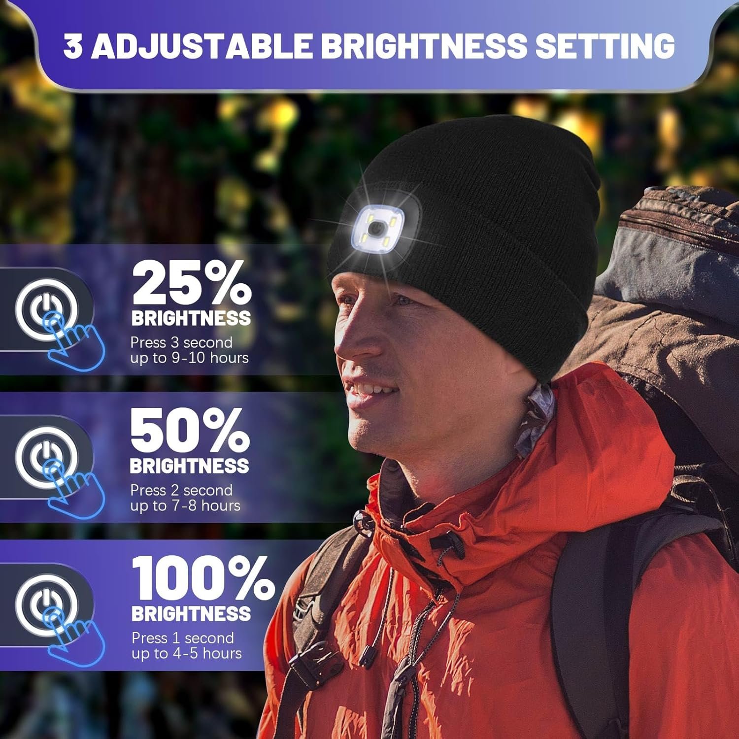 Unisex Beanie Hat with Light, USB Rechargeable LED Headlamp Cap Warm Knit Hats for Winter Safety,Gifts for Men Women Dad - Image 3