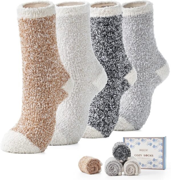 Snuggle Sac Warm Fuzzy Socks Christmas Socks for Women Super Soft Cozy Winter Slipper Socks Set Birthday Gifts For Her 4Pairs - Image 10