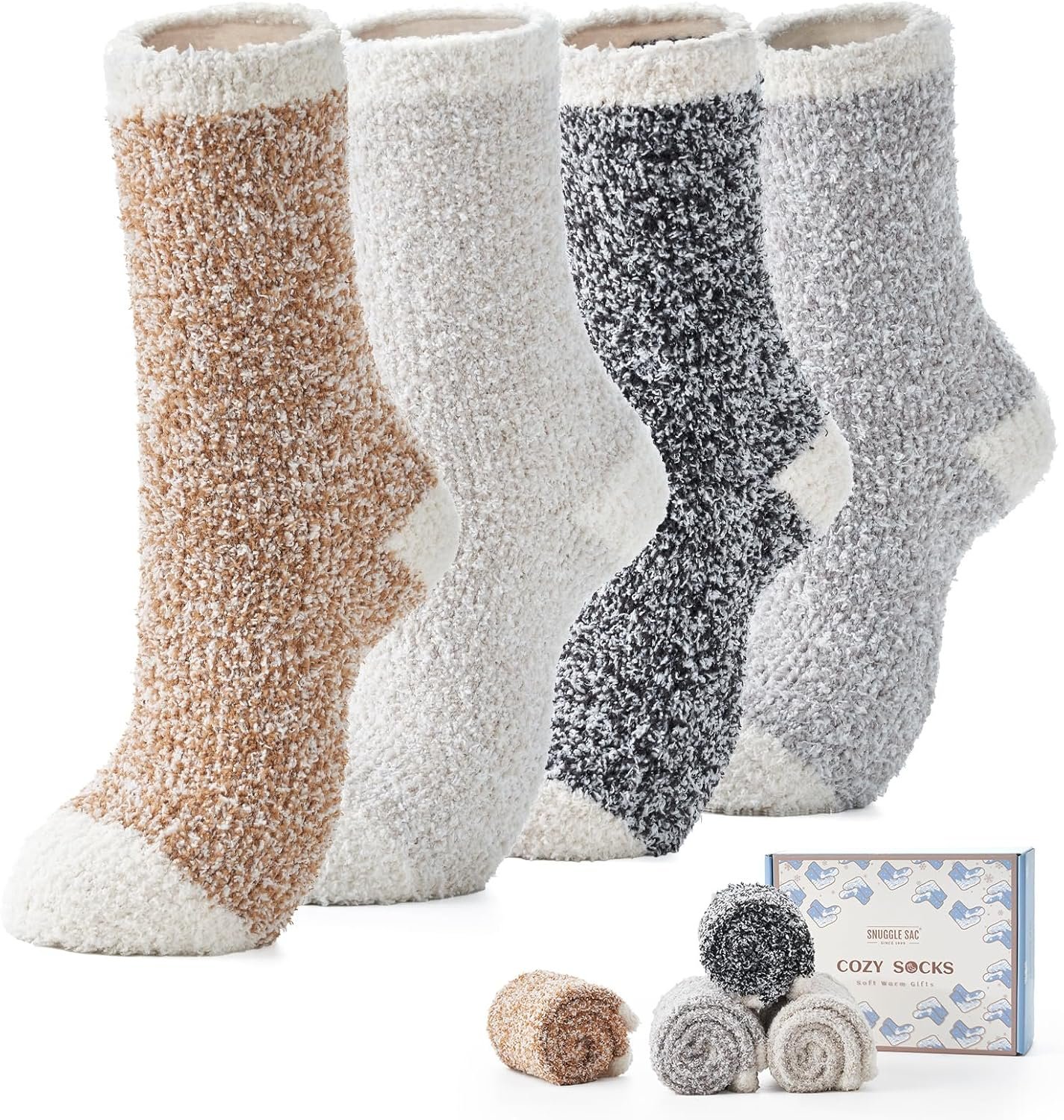 Snuggle Sac Warm Fuzzy Socks Christmas Socks for Women Super Soft Cozy Winter Slipper Socks Set Birthday Gifts For Her 4Pairs - Image 10