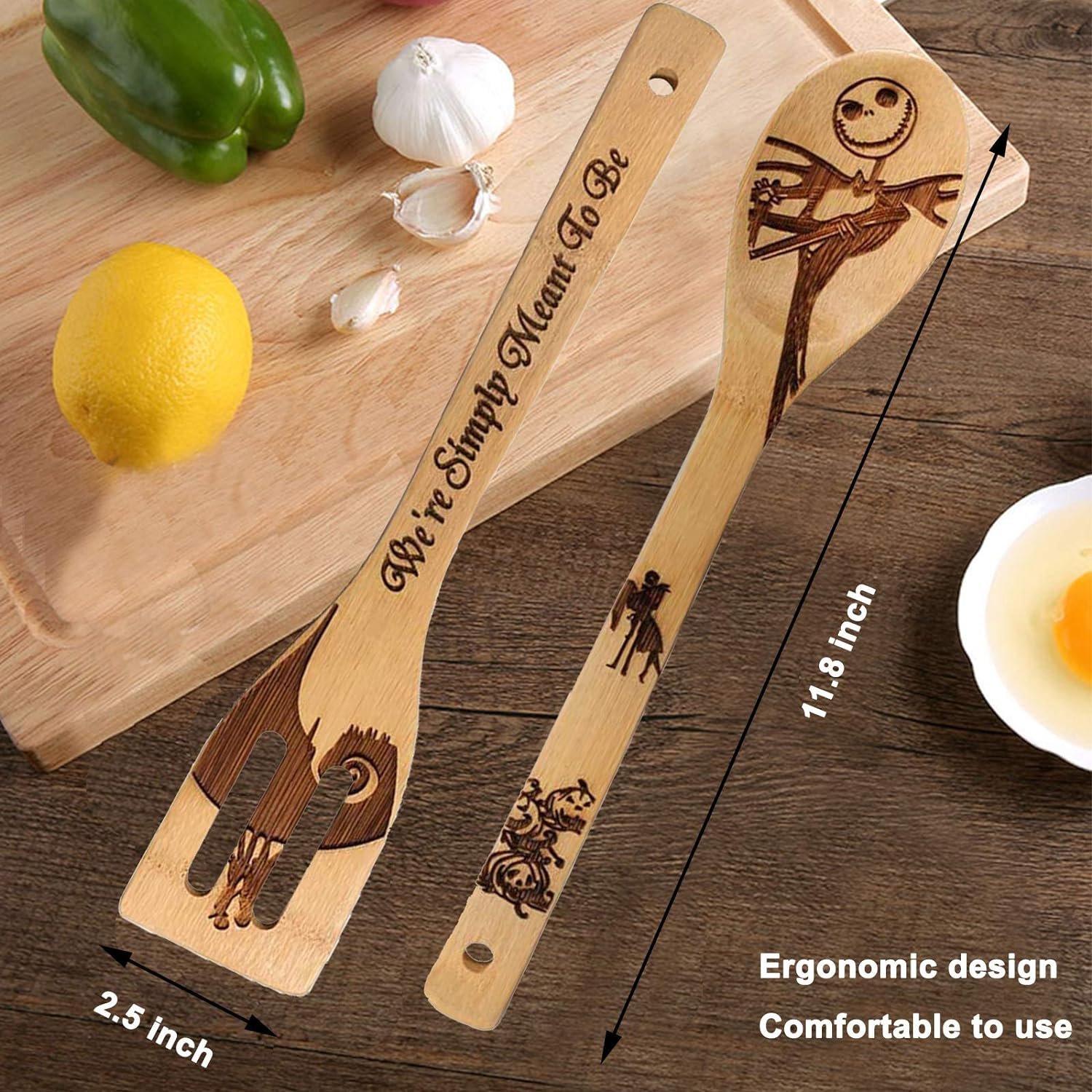 Jack Skellington Wooden Spoons for Cooking Utensils Set - Magic Pattern Burned Spatulas Kitchen Utensil Set for Kitchen Decor,Nightmare Before Christmas GiftS for Fans and Friends - Image 7