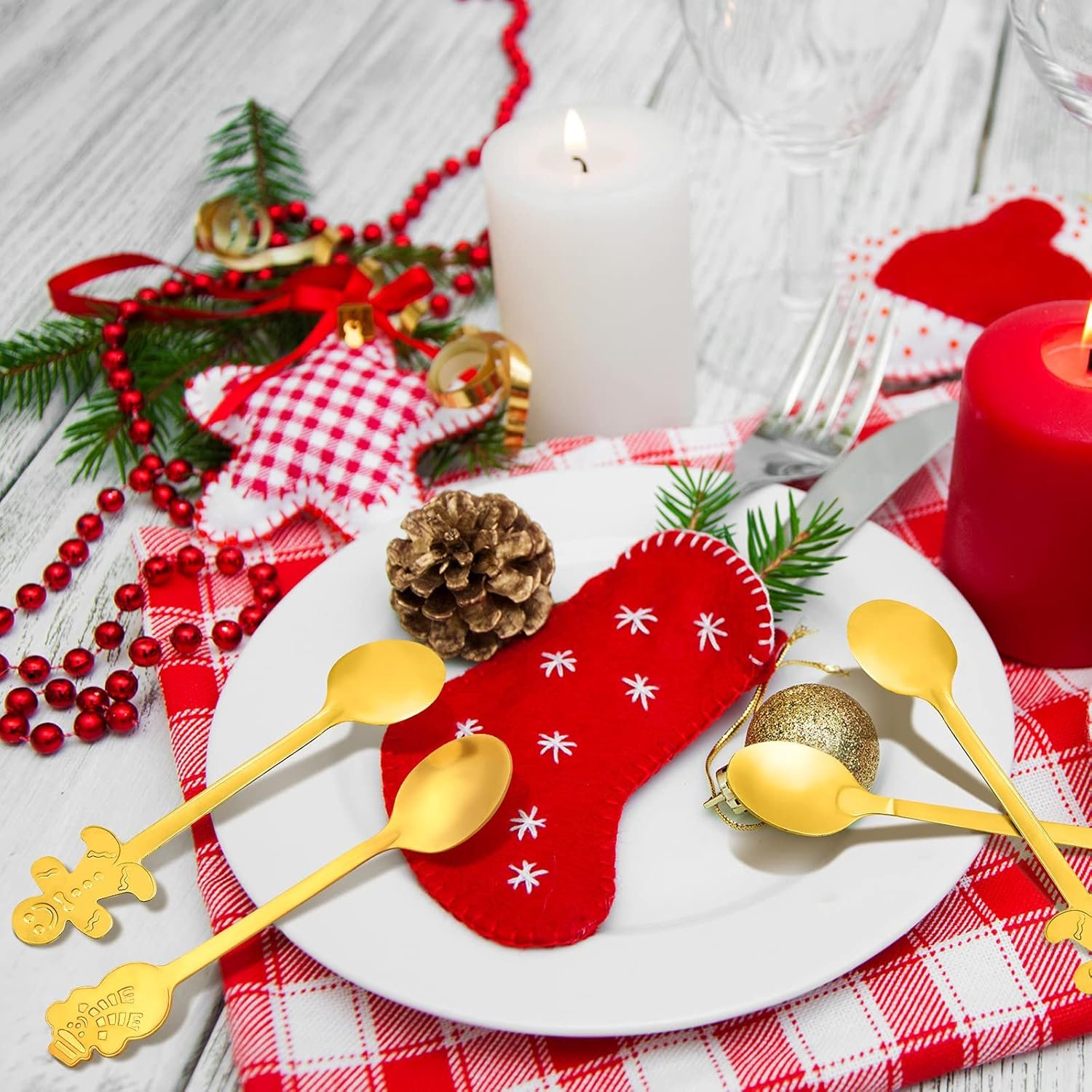16 Pieces Christmas Spoon Set Christmas Stirring Spoon Creative Stainless Steel Coffee Spoon Tea Spoon Soup Spoon Dessert Spoon for Stirring Drink Mixing Milkshake Jam, 4 Styles (Gold) - Image 7