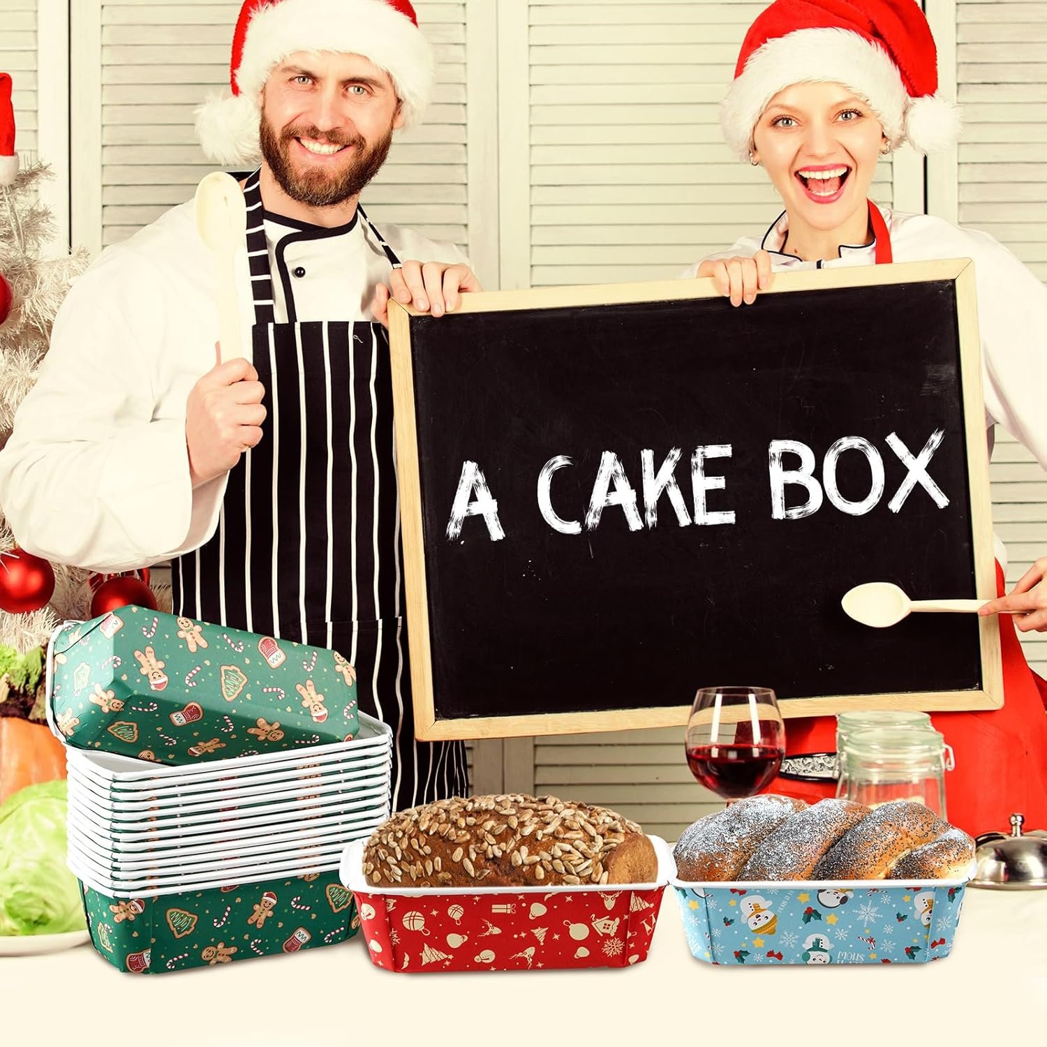 Maxcheck 80 Sets Christmas Loaf Pan with Lid Xmas Tree Snowman Disposable Baking Pans 6.3 x 2.17 x 2.17 Paper Loaf Molds with Stickers for Bread Cake Meatloaf Baked Goods Microwave Oven Freezer Safe - Image 8