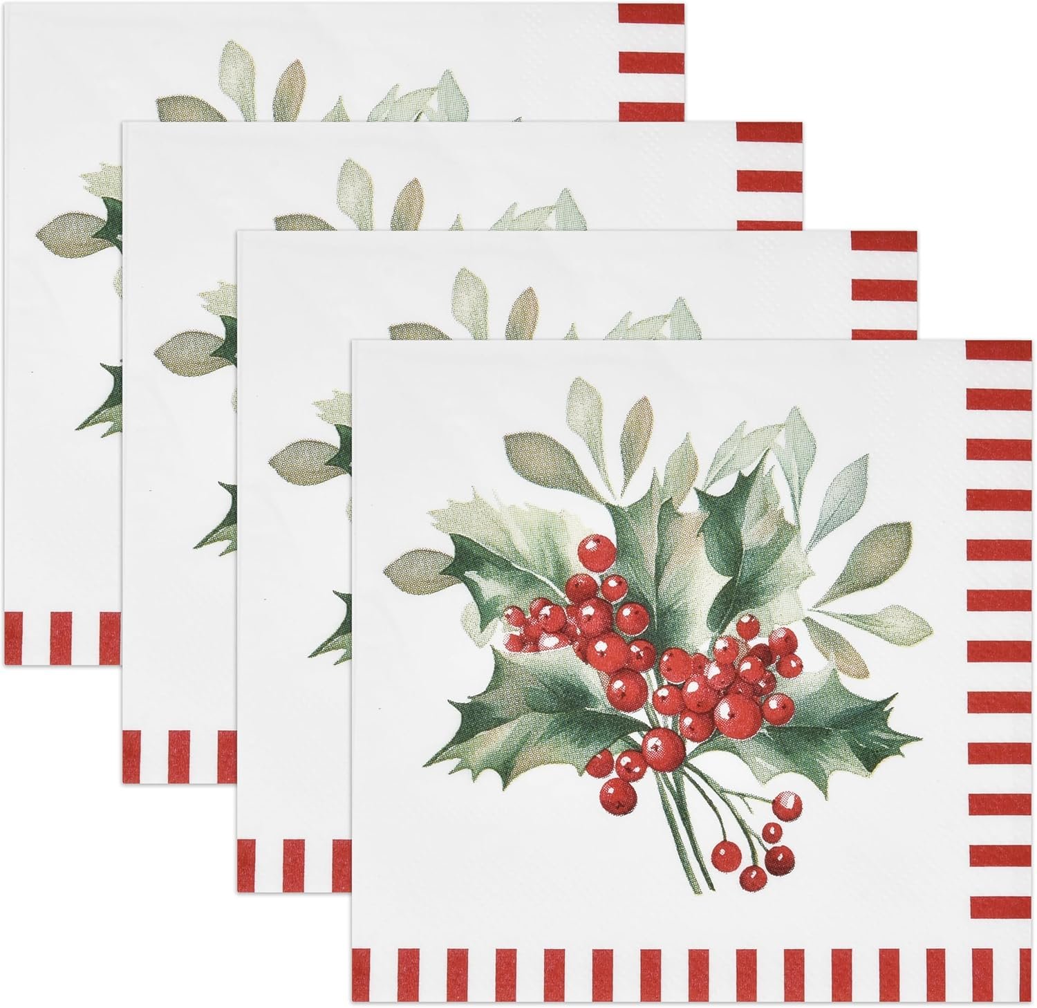 100 Christmas Berries Cocktail Beverage Napkins Disposable Paper Xmas Holly Berry Pine Red and White Striped Dessert Napkin for Winter Holiday Home Kitchen Wedding Party Supplies Tableware Decorations - Image 6