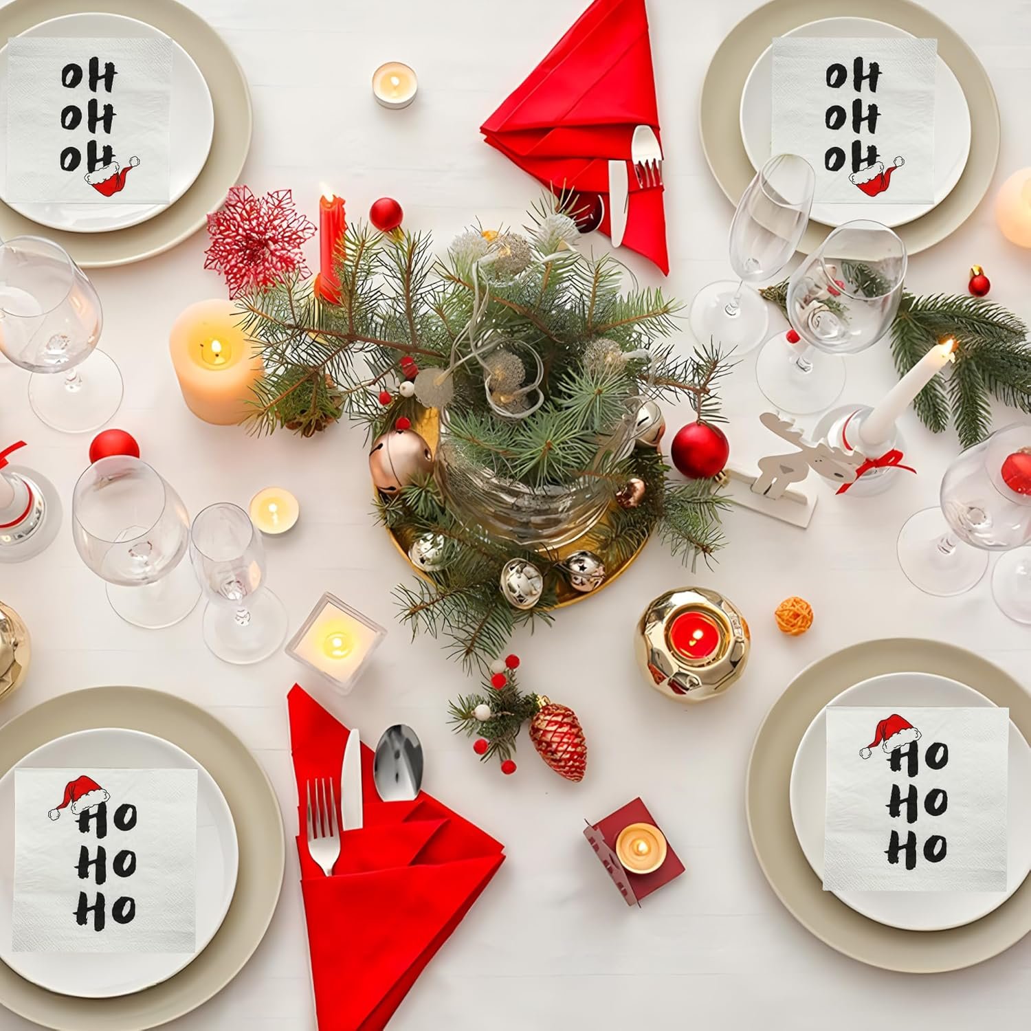 100 PCS Christmas HoHoHo Cocktail Napkins 3-Ply Santa Hat Paper Napkins Disposable Christmas Funny Paper Napkins for Xmas Winter Holiday Dinner Party Supplies, 5 x 5 inch - Image 8