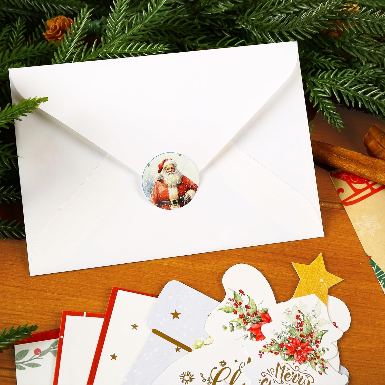 Boxed Christmas Postcards Set with Unique Christmas Tree Shape Images, Santa Claus, Bird and Car, Holiday Postcards for DIY Card Paper, High Gloss 4" x 6" Inch, Greeting Cards(6 Assorted Designs, 24 Cards and Envelopes) - Image 8