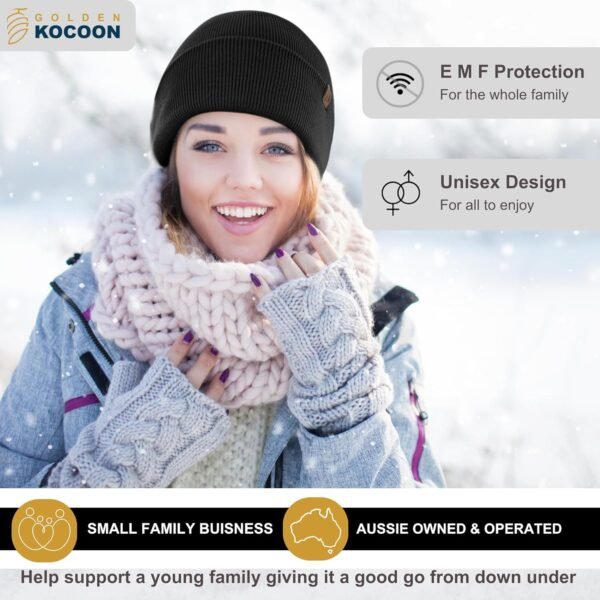 Golden Kocoon® -E-M-F Bamboo Viscose Beanie with EcoShield™ Tech Bamboo Lyocell Faraday Fabric Silver Liner-Adult Size in Black -5 g, Cell Towers,Bluetooth,Smart Meters & WiFi- Golden Cocoon Hat Cap - Image 6