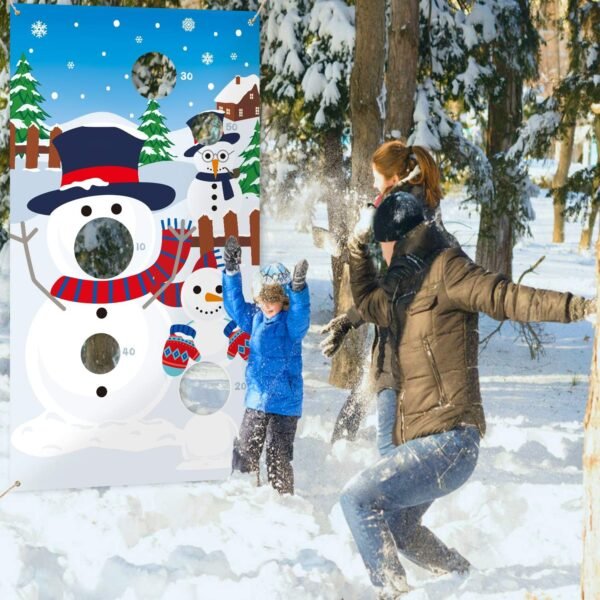 CiyvoLyeen Snowman Toss Games Banner, Winter Christmas Holiday Party Cornhole Game with 5 Snowballs for Kids Adults Family Gathering Indoor Outdoor Frozen Party Supplies - Image 6