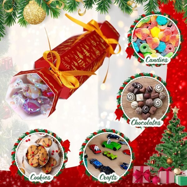 Moinchore 60 Pcs Christmas Crackers Kit DIY Xmas Party Cracker Empty Bulk for Candy Treat Gift Boxes Snowflake Tree Reindeer Candy Christmas No Snap Table Favors Holiday Dinner Decor(Red and Green) - Image 5