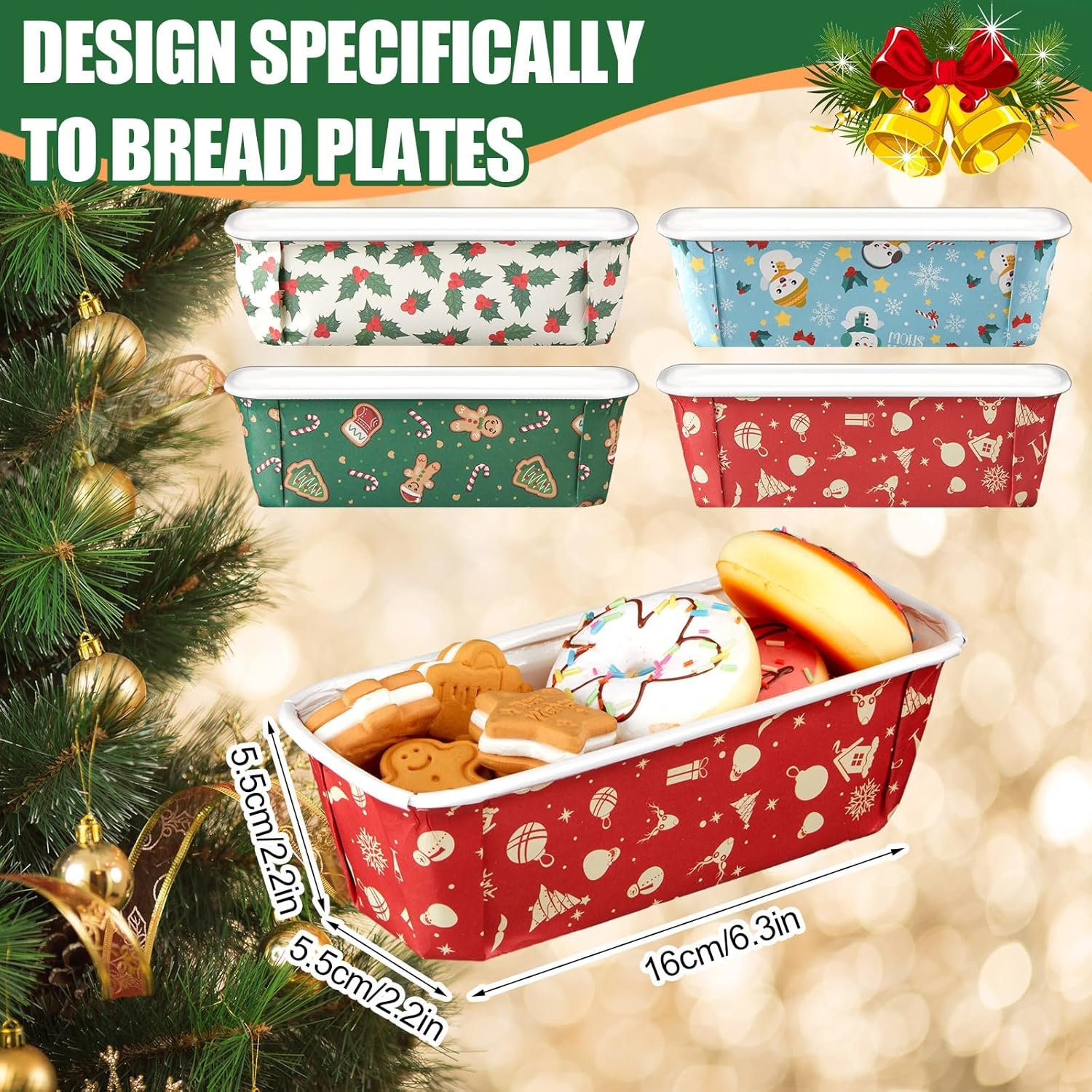 Maxcheck 80 Sets Christmas Loaf Pan with Lid Xmas Tree Snowman Disposable Baking Pans 6.3 x 2.17 x 2.17 Paper Loaf Molds with Stickers for Bread Cake Meatloaf Baked Goods Microwave Oven Freezer Safe - Image 3
