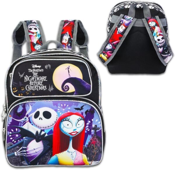 Disney Nightmare Before Christmas Mini Backpack for Girls - Bundle 12” Jack Skellington Backpack with Front Pocket Plus Stickers, Water Bottle, More | Jack and Sally Backpack - Image 4