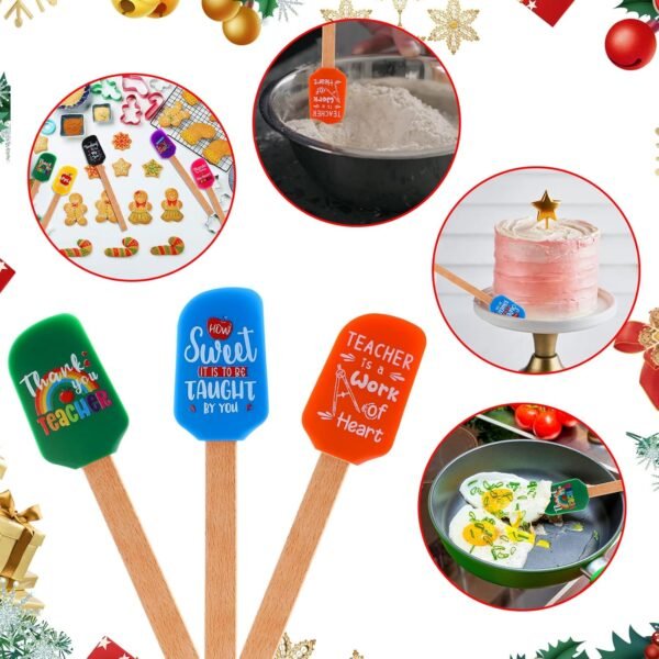 Nuogo 9 Pcs Teacher Appreciation Spatula Thank You Teacher Gifts Funny Silicone Spatulas Bulk Kitchen Spatulas Wooden Handle Spatula for Cooking Baking Thanksgiving Christmas End of Year Gift - Image 7