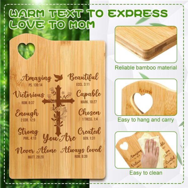 4 Pcs Christian Gifts for Women Mom Faith Religious Gifts Bible Verse Inspirational Gifts Bamboo Cutting Board Spatula Spoon Set Catholic Gifts for Christmas Birthday (Always Loved) - Image 4