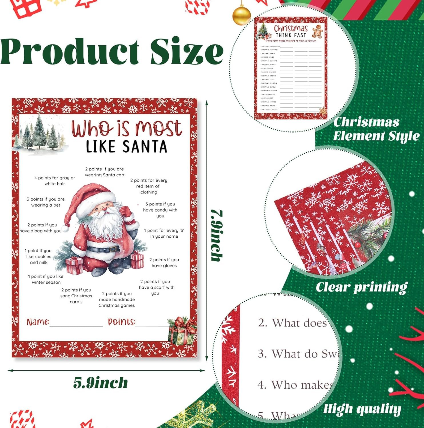 102 Pcs Christmas Trivia Games for Large Group Christmas Question and Answer Word Scramble Cards Set Festival Guessing Activity for Game Xmas Holiday Party Indoor Activity Family Friends - Image 4